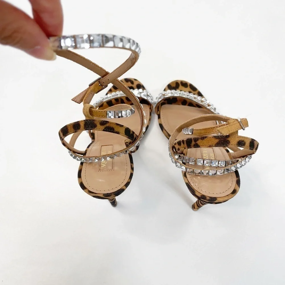 Aquazzura So Vera 105 Crystal Embellished Leopard Heels - Picture 4 of 9